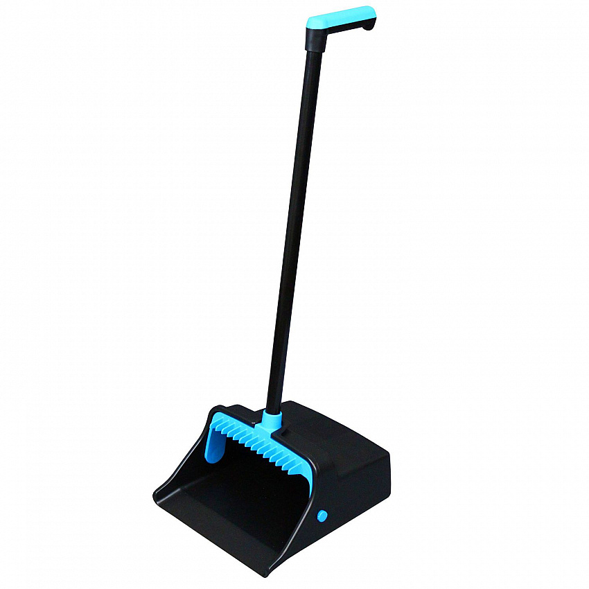 LobbyMaster Plastic Dust Pan, 12.32" Wide, 31.84" Aluminum Handle, Blue/Black, 6/Carton (T001101)