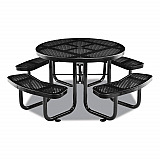 Perforated Steel Picnic Table, Round, 46" Dia x 29.5"h, Black Top, Black Base/Legs (262078BK)