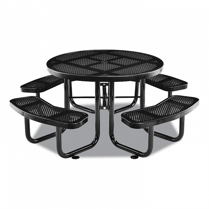 Perforated Steel Picnic Table, Round, 46" Dia x 29.5"h, Black Top, Black Base/Legs (262078BK)