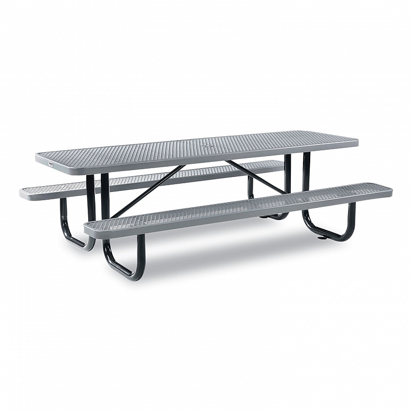 Expanded Steel Picnic Table, Rectangular, 96 x 62 x 29.5, Gray Top, Gray Base/Legs (277153GY)