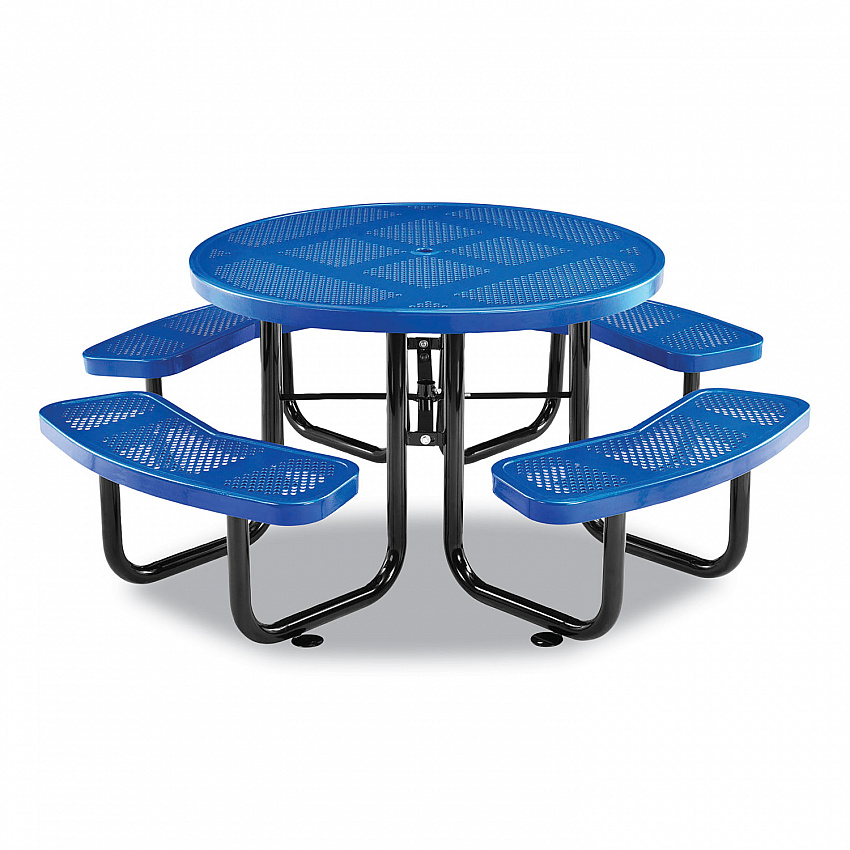 Perforated Steel Picnic Table, Round, 46" Dia x 29.5"h, Blue Top, Blue Base/Legs (262078BL)