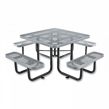 Expanded Steel Picnic Table, Square, 81 x 81 x 29.5, Gray Top, Gray Base/Legs (277151GY)