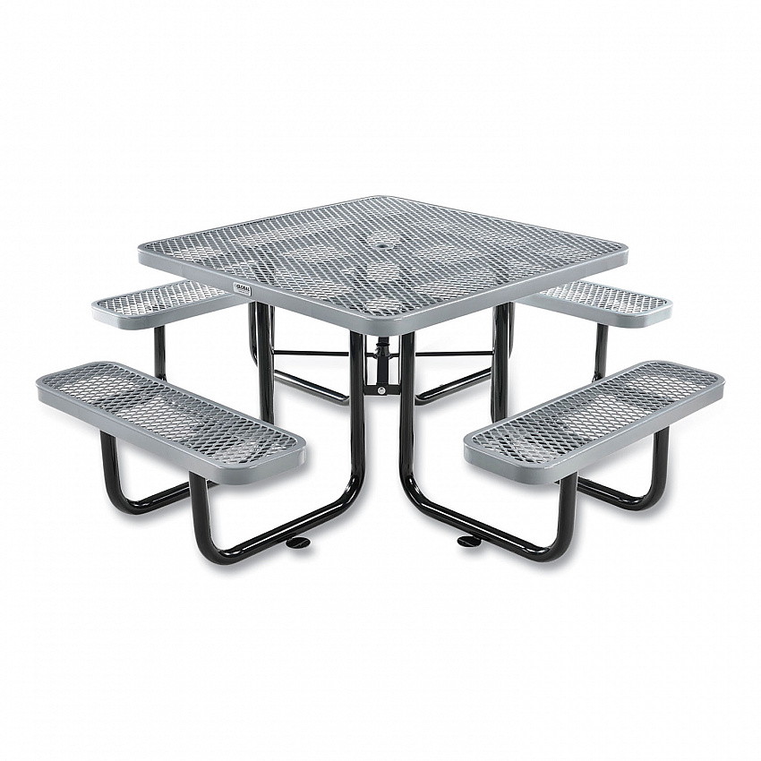 Expanded Steel Picnic Table, Square, 81 x 81 x 29.5, Gray Top, Gray Base/Legs (277151GY)