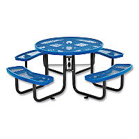 Expanded Steel Picnic Table, Round, 46" Dia x 29.5"h, Blue Top, Blue Base/Legs (277150BL)