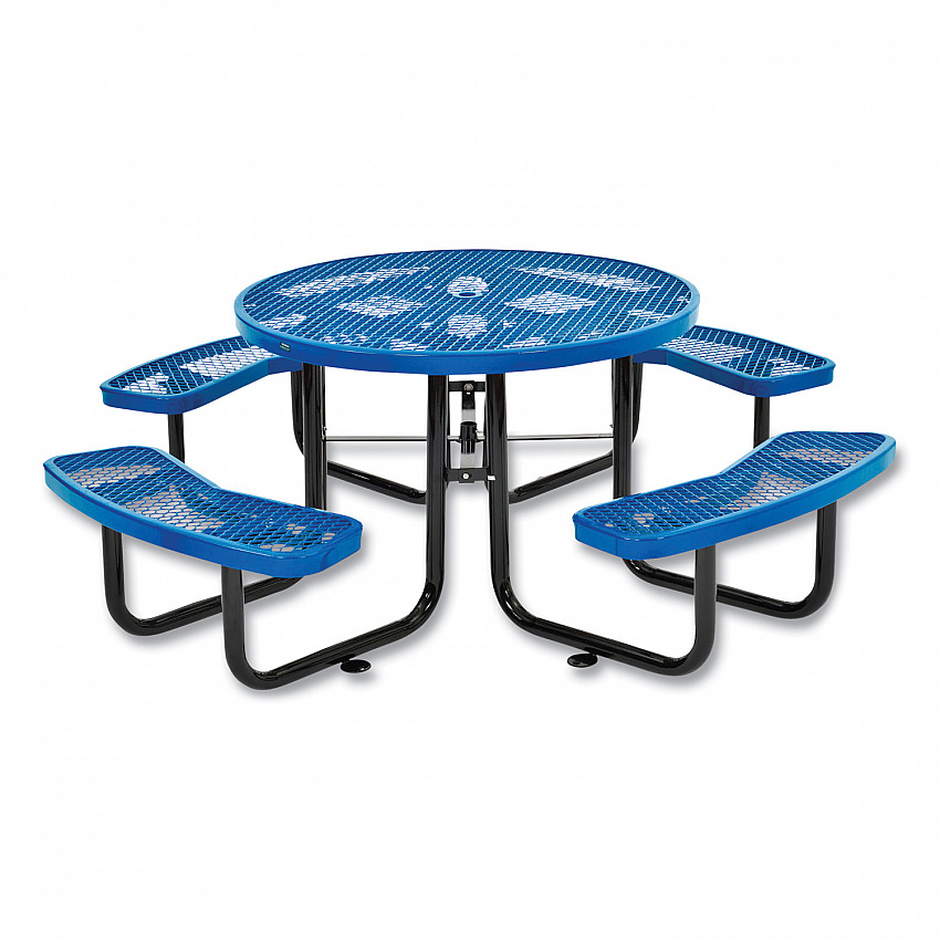 Expanded Steel Picnic Table, Round, 46" Dia x 29.5"h, Blue Top, Blue Base/Legs (277150BL)
