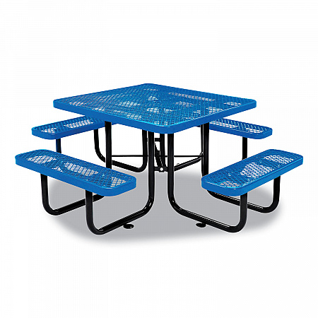 Expanded Steel Picnic Table, Square, 81 x 81 x 29.5, Blue Top, Blue Base/Legs (277151BL)