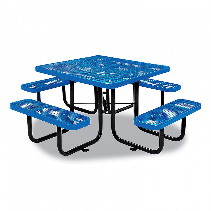 Expanded Steel Picnic Table, Square, 81 x 81 x 29.5, Blue Top, Blue Base/Legs (277151BL)