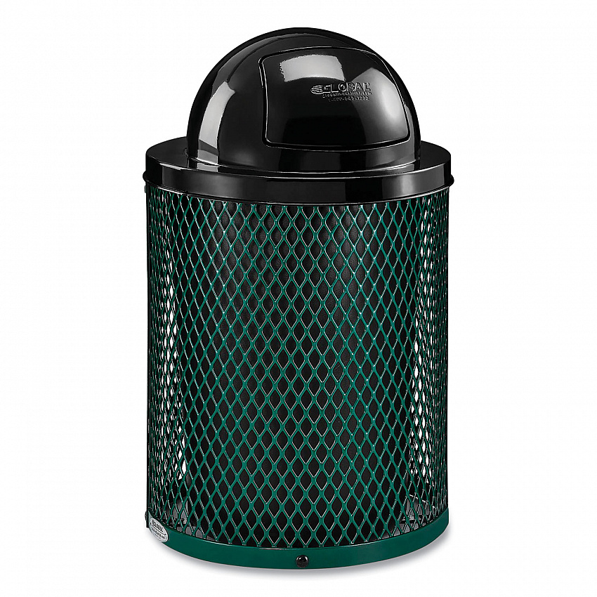 Outdoor Diamond Steel Trash Can, 36 gal, Dome Lid, Green (261948GN)