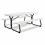 Blow-Molded Plastic Picnic Table, Rectangular, 72 x 60 x 30, White Top, White Base/Legs (695484)