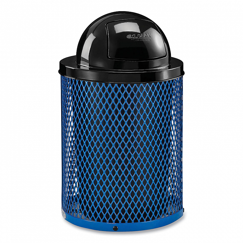 Outdoor Diamond Steel Trash Can, 36 gal, Dome Lid, Blue (261948BL)