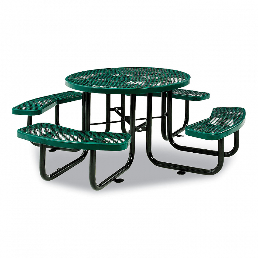 Expanded Steel Picnic Table, Round, 46" Dia x 29.5"h, Green Top, Green Base/Legs (277150GN)