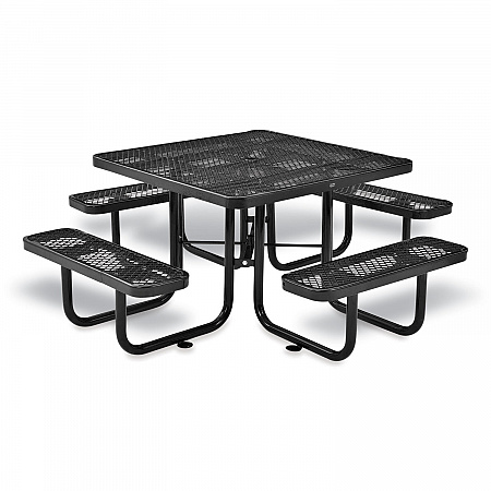 Expanded Steel Picnic Table, Square, 81 x 81 x 29.5, Black Top, Black Base/Legs (277151BK)