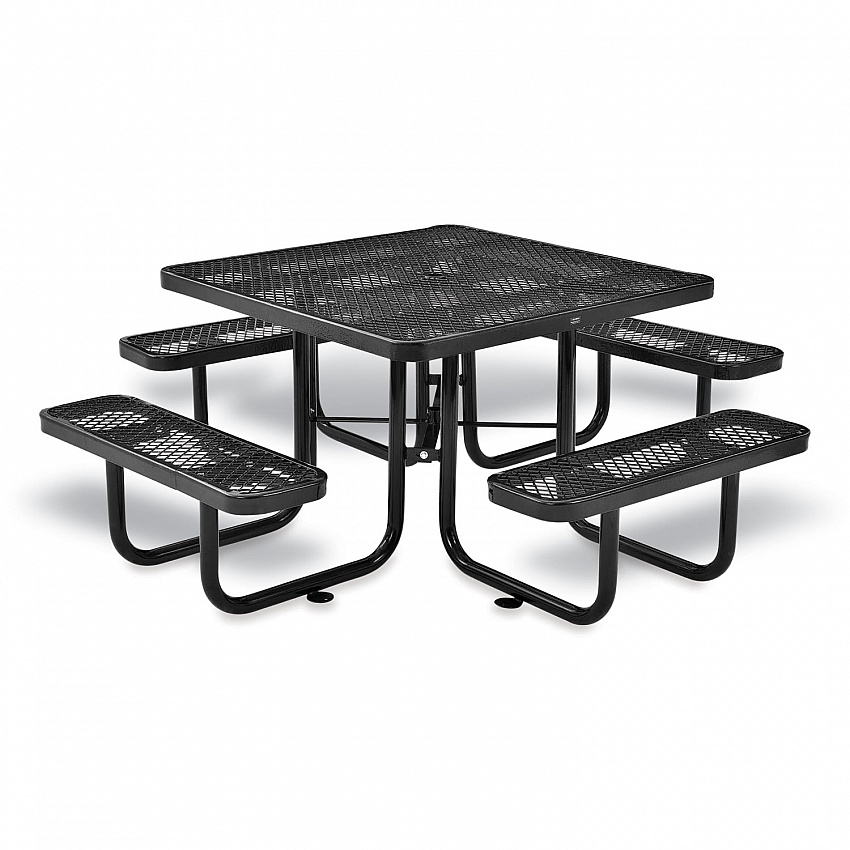 Expanded Steel Picnic Table, Square, 81 x 81 x 29.5, Black Top, Black Base/Legs (277151BK)