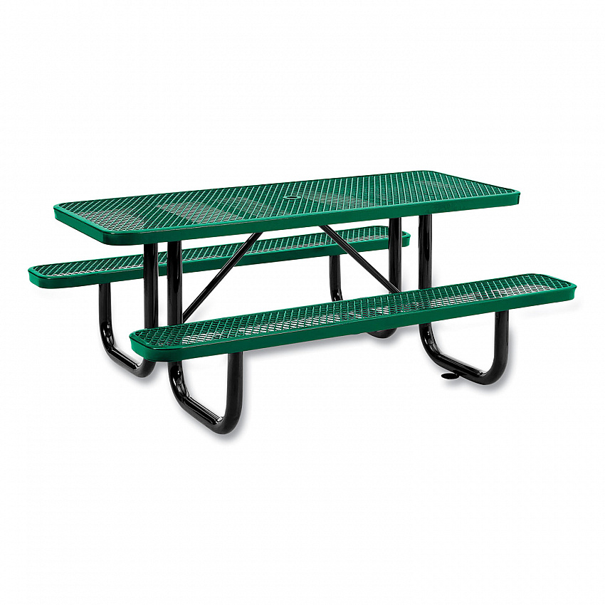 Expanded Steel Picnic Table, Rectangular, 72 x 62 x 29.5, Green Top, Green Base/Legs (277152GN)
