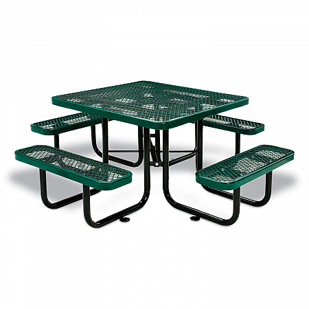 Expanded Steel Picnic Table, Square, 81 x 81 x 29.5, Green Top, Green Base/Legs (277151GN)