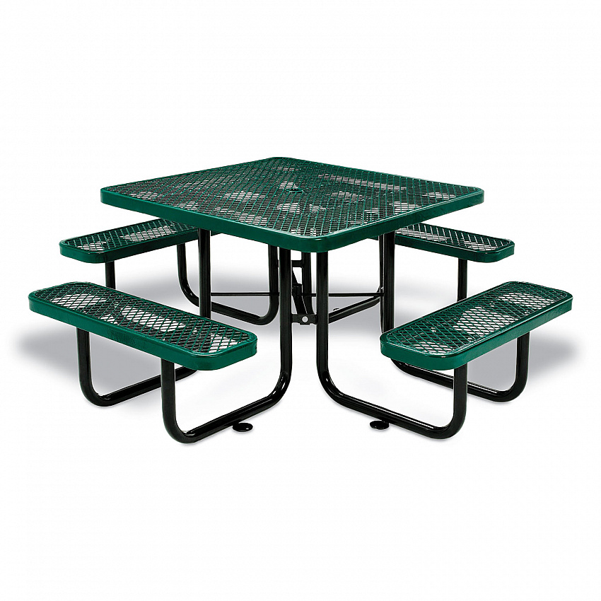Expanded Steel Picnic Table, Square, 81 x 81 x 29.5, Green Top, Green Base/Legs (277151GN)