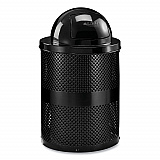 Outdoor Perforated Steel Trash Can with Dome Lid, 36 gal, Steel, Black (261949BK)