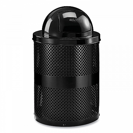 Outdoor Perforated Steel Trash Can with Dome Lid, 36 gal, Steel, Black (261949BK)