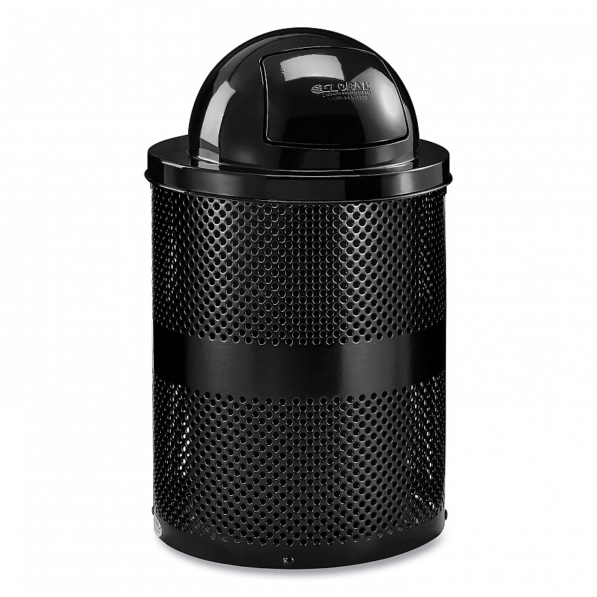 Outdoor Perforated Steel Trash Can with Dome Lid, 36 gal, Steel, Black (261949BK)