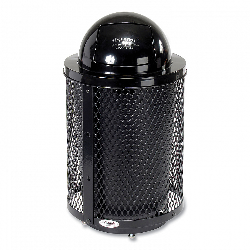 Outdoor Diamond Steel Trash Can with Base, 36 gal, Black (261948BKD)