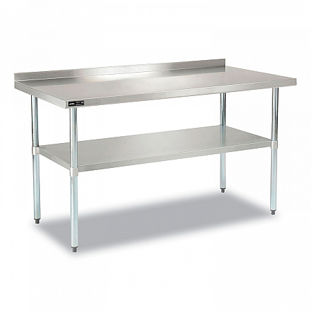 Work Table with Undershelf with Backsplash, Rectangular, 60 x 30 x 35, Silver Top, Silver Base/Legs (319060)