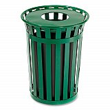 Outdoor Slatted Steel Trash Can, 36 gal, Green (237726GN)
