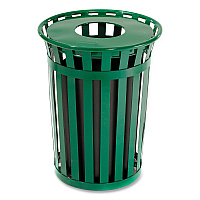 Outdoor Slatted Steel Trash Can, 36 gal, Green (237726GN)