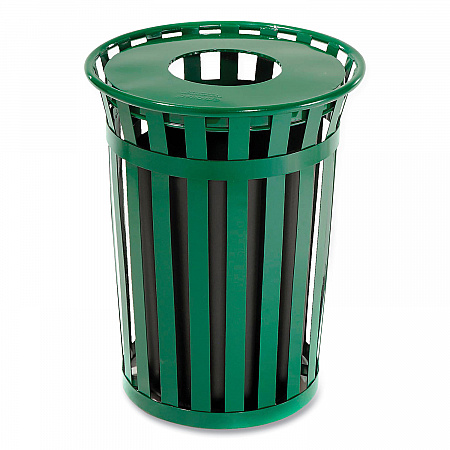 Outdoor Slatted Steel Trash Can, 36 gal, Green (237726GN)