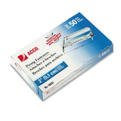 ACCO Premium Two-Piece Paper Fasteners, 2" Capacity, 2.75" Center to Center, Silver, 50/Box (70022)