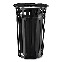 Outdoor Slatted Steel Trash Can, With Access Door, 36 gal, Steel Black (261940BK)