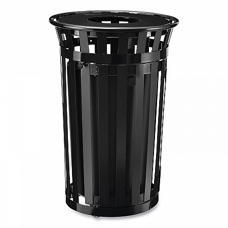 Outdoor Slatted Steel Trash Can, With Access Door, 36 gal, Steel Black (261940BK)