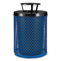 Outdoor Diamond Steel Trash Can, Rain Bonnet Lid, 36 gal, Blue (261926BL)