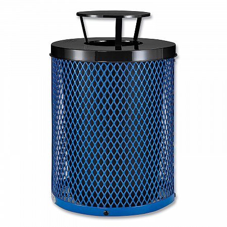 Outdoor Diamond Steel Trash Can, Rain Bonnet Lid, 36 gal, Blue (261926BL)
