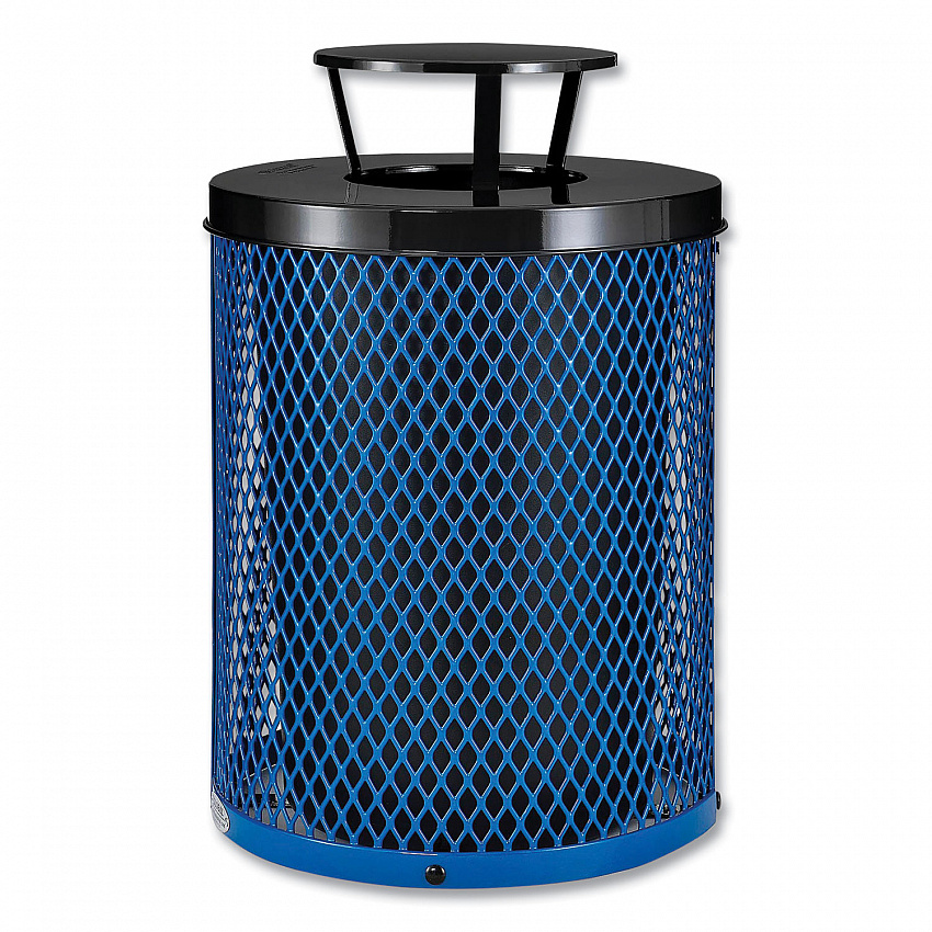 Outdoor Diamond Steel Trash Can, Rain Bonnet Lid, 36 gal, Blue (261926BL)