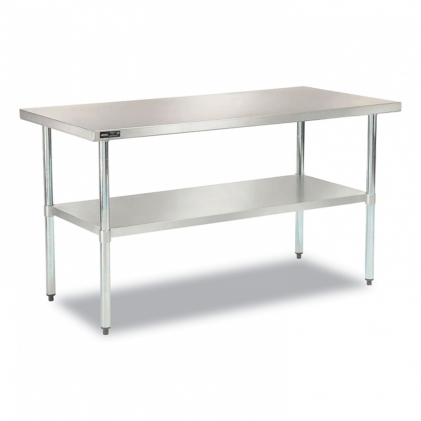 Work Table with Undershelf, Rectangular, 48 x 30 x 35, Silver Top, Silver Base/Legs (493598)