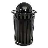 Outdoor Slatted Steel Trash Can, Dome Lid, 36 gal, Black (261944BK)