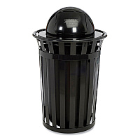 Outdoor Slatted Steel Trash Can, Dome Lid, 36 gal, Black (261944BK)