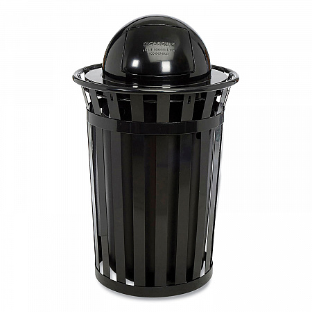 Outdoor Slatted Steel Trash Can, Dome Lid, 36 gal, Black (261944BK)