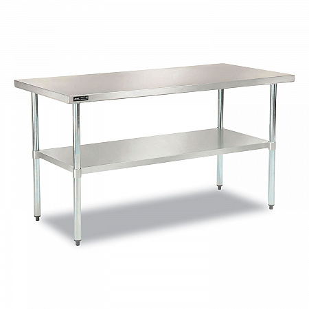 Work Table with Undershelf, Rectangular, 60 x 30 x 35, Silver Top, Silver Base/Legs (319056)