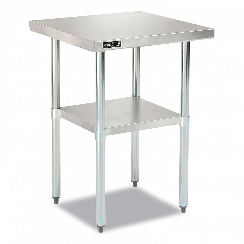 Work Table with Undershelf, Square, 30 x 30 x 35, Silver Top, Silver Base/Legs (493596)