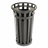 Outdoor Slatted Steel Trash Can, 24 gal, Black (237725BK)