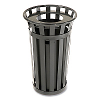 Outdoor Slatted Steel Trash Can, 24 gal, Black (237725BK)