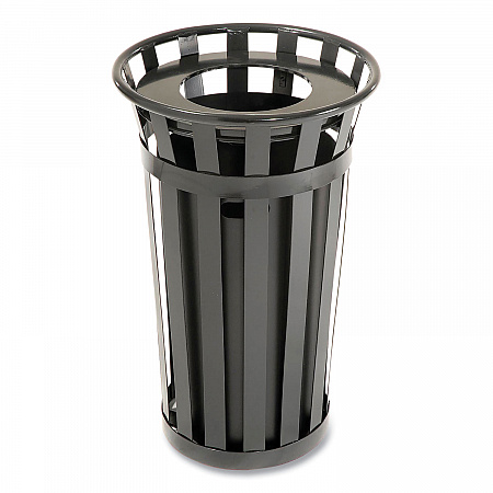 Outdoor Slatted Steel Trash Can, 24 gal, Black (237725BK)