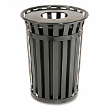 Outdoor Slatted Steel Trash Can, 36 gal, Black (237726BK)