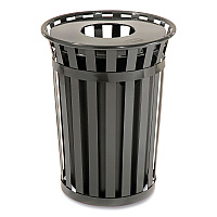 Outdoor Slatted Steel Trash Can, 36 gal, Black (237726BK)