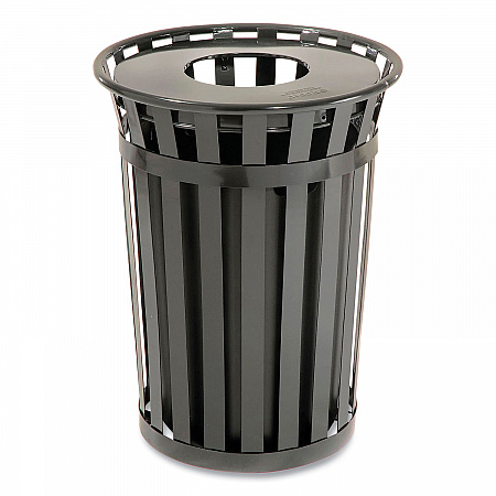 Outdoor Slatted Steel Trash Can, 36 gal, Black (237726BK)