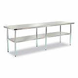 Work Table with Undershelf, Rectangular, 96 x 30 x 35, Silver Top, Silver Base/Legs (319058)