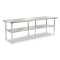 Work Table with Undershelf, Rectangular, 96 x 30 x 35, Silver Top, Silver Base/Legs (319058)
