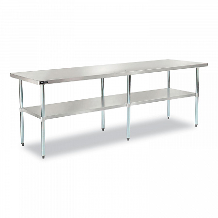 Work Table with Undershelf, Rectangular, 96 x 30 x 35, Silver Top, Silver Base/Legs (319058)