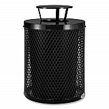 Outdoor Diamond Steel Trash Can, Rain Bonnet Lid, 36 gal, Black (261926BK)